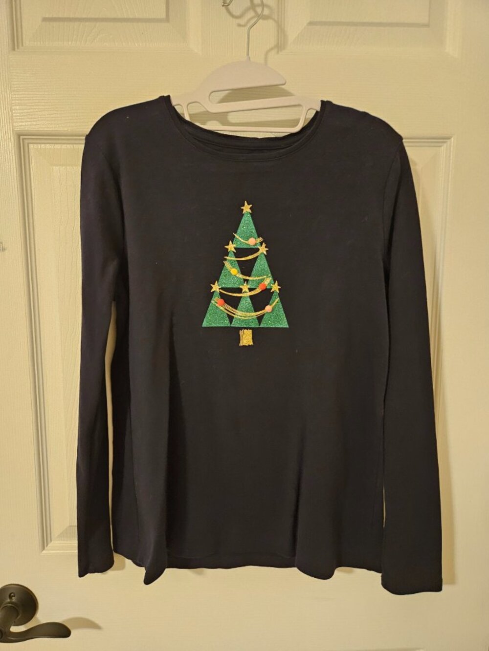 Croft & Barrow Navy Christmas Tree Glitter Long Sleeve Tee (Medium)
